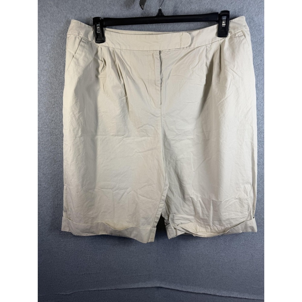 Talbots Shorts Womens 18 Beige Twill Bermuda 100% Cotton Pleated Casual Summer